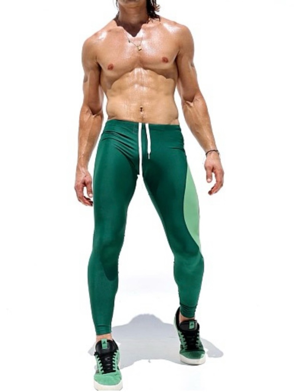 Men's Green Colorblock Athletic Jogger Tights - Picture 4 of 4
